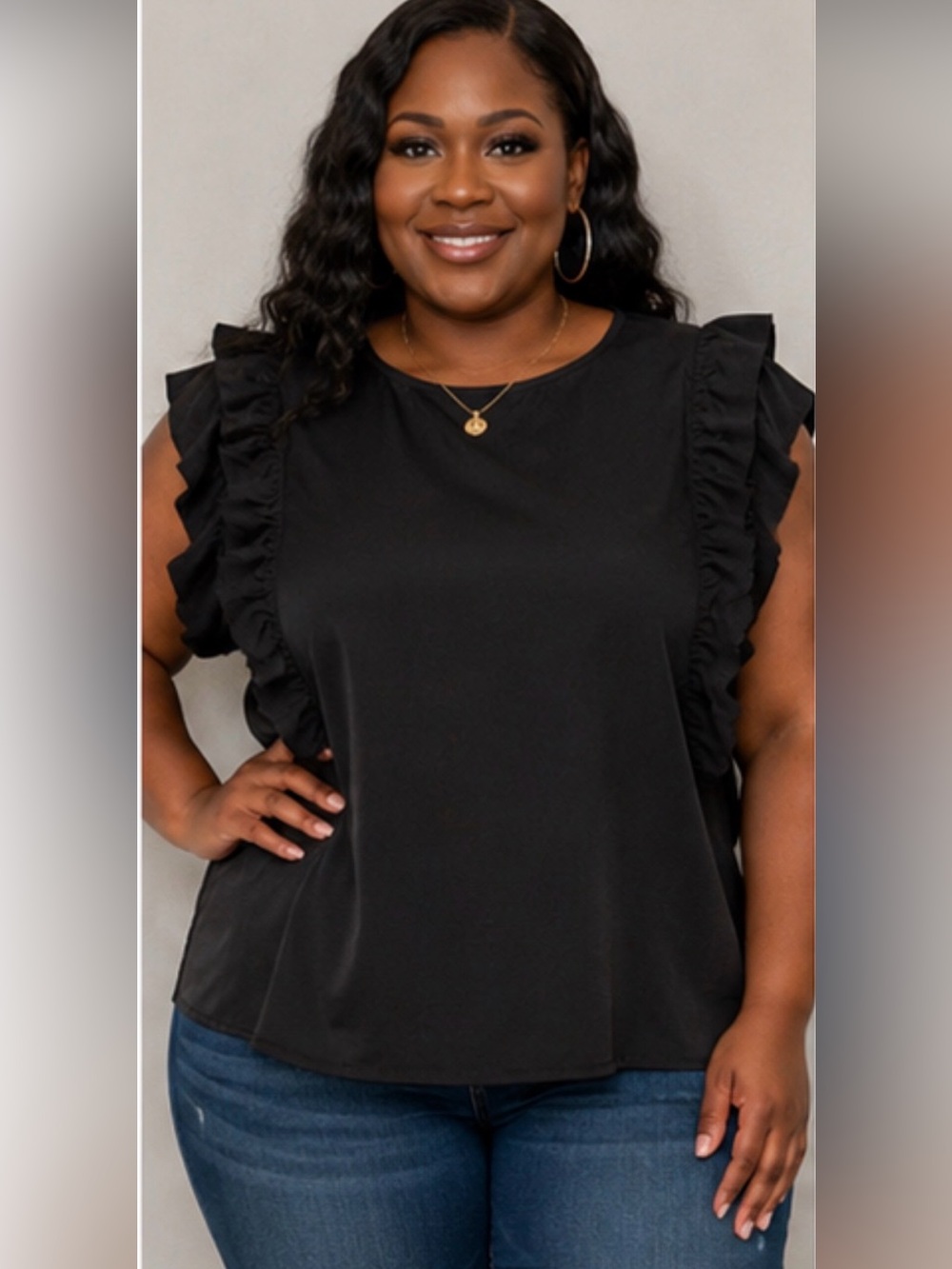 SHEIN Plus Size Black Ruffle Sleeve Blouse - Women